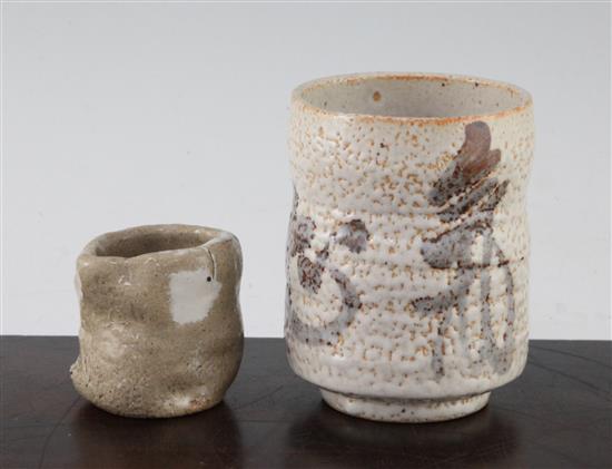 A Japanese stoneware cup and a similar pouring vessel, 7.5cm and 5.7cm